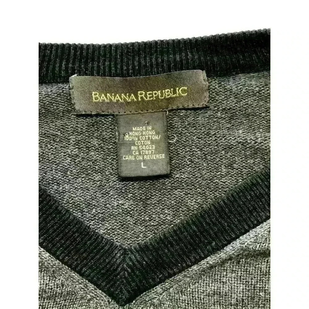 Vtg Banana Republic mens sweater L cotton long sleeve v-neck color block gray